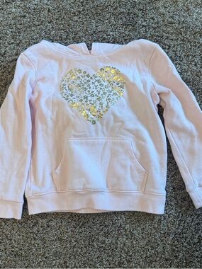 Girls' Pink Heart Pullover Sweatshirt with Gold Accent